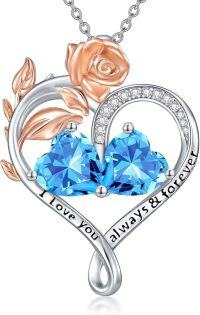 wholesale Sterling Silver Rose Quartz Heart Birthstone Necklace for Women Valentine s Day Gift-03-03-Mar-Mar Birthstones