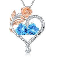 wholesale 925 Sterling Silver Rose Quartz Heart Birthstone Necklace for Women Valentine s Day Gift-03-03-Mar-Mar Birthstones