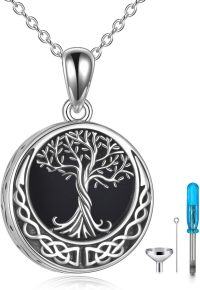 wholesale Sterling Silver Abalone Opal Tree of Life Urn Necklace for Ashes-Black onyx