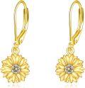 wholesale 925 Sterling Silver Plated Gold Sunflower Dangle Leverback Earrings with Crystal Accents - Holiday  for Her-0-0