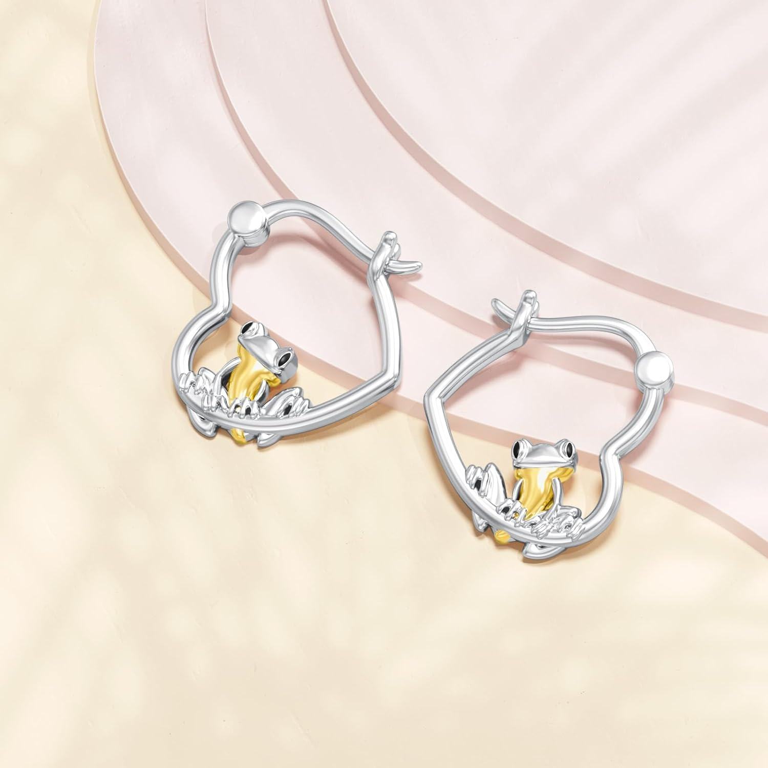 925 Sterling Silver Frog Animal Shape Gold Plated Studs earrings for Women Girls Minimalist  3cm Diameter-0-3