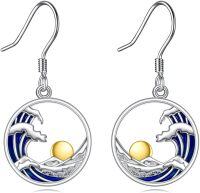 wholesale 925 Sterling Silver Wave Ocean Sunset Leverback Earrings-Wave