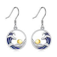 wholesale 925 Sterling Silver Wave Ocean Sunset Leverback Earrings-Wave
