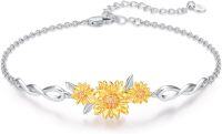 wholesale 925 Sterling Silver Sunflower Charm Bracelet for Women - Mothers Day Gifts-Sunflower Bracelet（three）