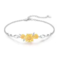 wholesale 925 Sterling Silver Sunflower Charm Bracelet Wholesale for Women - Mothers Day Gifts-Sunflower Bracelet（three）