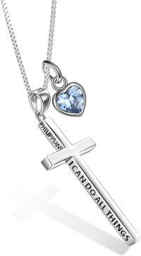 wholesale Sterling Silver Cross Necklace Philippians 4 13 I Can Do All Things Inspirational Gift-silver- 03 March