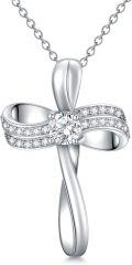 wholesale 925 Sterling Silver 925 with White Cubic Zirconia Pendant Necklaces for Women s - Elegant Cross Design Chain Length: Adjustable from 46cm to 73cm (18-29 inches)-0-0