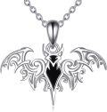 wholesale 925 Sterling Silver Black Onyx Bat Pendant Necklace Gothic Witchy Jewelry for Women-0-0