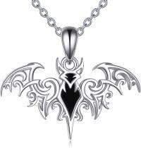 wholesale 925 Sterling Silver Black Onyx Bat Pendant Necklace Gothic Witchy Jewelry for Women-Bat