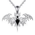 wholesale 925 Sterling Silver Black Onyx Bat Pendant Necklace Gothic Witchy Jewelry for Women-0-0