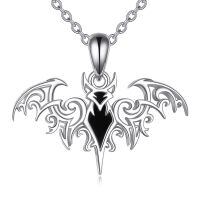 wholesale 925 Sterling Silver Black Onyx Bat Pendant Necklace Gothic Witchy Jewelry for Women-Bat
