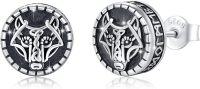 wholesale 925 Sterling Silver 925 Viking Tree of Life Compass Stud Earrings-Viking Wolf