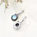 wholesale S925 Sterling Silver Moonstone Moon Phase Earrings, Sparkle Dangle Drop Jewelry, Natural Gemstone Gift for Women, 33x13mm, 5.3g-0-3