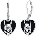 wholesale 925 Sterling Silver Heart-Shaped Rock Gesture Pendant Drop Earrings for Women Girls Gothic Punk Style  4cm Long-0-0