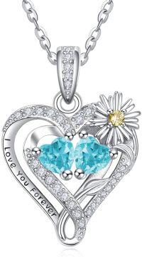 wholesale  Sterling Silver Daisy Heart Birthstone Necklace for Women -03-03-Mar-Mar