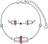 wholesale 925 Sterling Silver Cubic Zircon Capsule Pill Bracelet w Gift Box- Sliver Plated