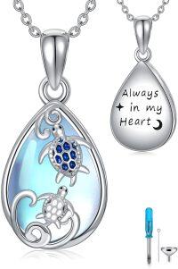 wholesale 925 Sterling Silver Turtle Moonstone Cremation Keepsake Pendant Necklace with Funnel and Fill Tool Set-5-Sea Turtle