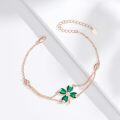 wholesale 925 Sterling Silver Green Enamel Cubic Zirconia Accent Four-Leaf Clover Charm Bracelet for Women-0-1