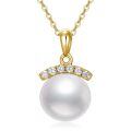 TOUPOP 14K Gold Pearl Necklace with Bow/Heart/Dolphin Pendant-0-0