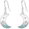 wholesale 925 Sterling Silver Crescent Moon with Mountain & Turquoise Stone Inlay Dangle Drop Earrings-0-0