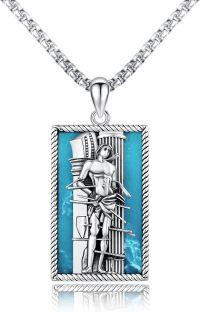 wholesale 925 Sterling Silver Rectangle Turquoise Stone Religious Pendant with Angel Design for Men-Saint Sebastian