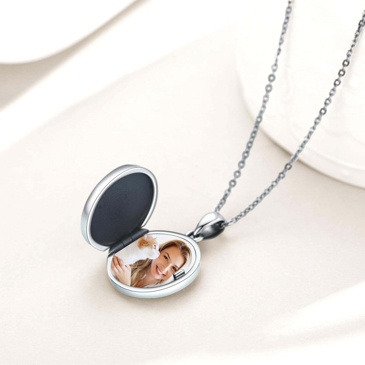 Sterling Silver Lotus Wolf Butterfly Flower Pendant Locket Necklace-0-2