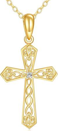 wholesale 14k Yellow Gold Celtic Knot Diamond Cross Pendant Necklace for Women - Religious Gifts for Her-Celtic