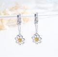 wholesale 925 Sterling Silver Flower Drop Earrings with Gold Accents and Chain Links-0-2