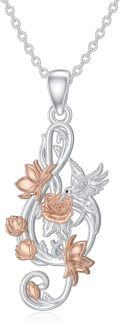 wholesale 925 Sterling Silver Musical Notes & Rose Flower Bird Charm Necklaces for Women Girls  45cm Chain Length-0-0
