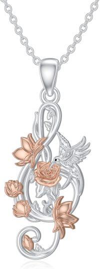 wholesale 925 Sterling Silver Musical Notes & Rose Flower Bird Charm Necklaces for Women Girls  45cm Chain Length-Hummingbird