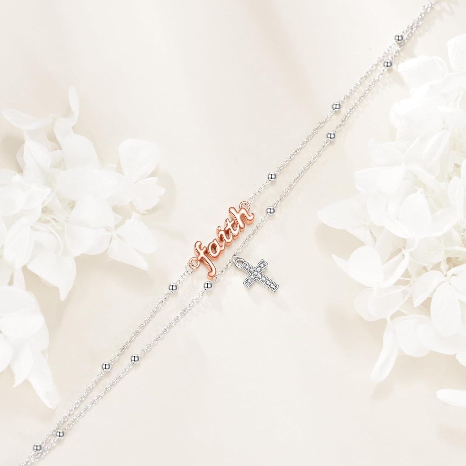 wholesale 925 Sterling Silver Faith Charm & Cross Anklet Bracelet s for Women-0-2
