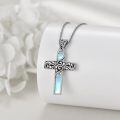 wholesale 925 Sterling Silver Cross Pendant Necklace Blue Opalite Vintage Filigree Chain-0-3
