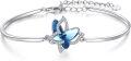 wholesale 925 Sterling Silver Blue Crystal Butterfly Charm Bangle Bracelet for Women-0-0