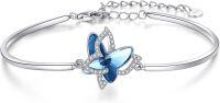 wholesale 925 Sterling Silver Blue Crystal Butterfly Charm Bangle Bracelet for Women-S