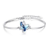 wholesale 925 Sterling Silver Butterfly Bracelet Wholesale With Blue Crystal And Clear Stones-S