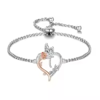 TOUPOP Sterling Silver Rose Heart Butterfly Initial T Letter Link Bracelet For Women-undefined