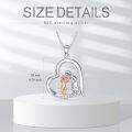 wholesale 925 Sterling Silver Mother and Daughter Heart Pendant Necklace with Cubic Zirconia Stones for Women-0-5
