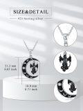 wholesale 925 Sterling Silver Crescent Moon with Black Bat and Skulls Necklace-0-1