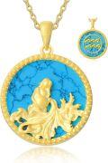 wholesale 18K Gold Plated Sterling Silver Synthetic Blue Turquoise Zodiac Necklace for Women-0-12