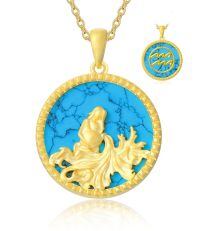 wholesale 925 Sterling Silver Virgo Zodiac Pendant Necklace Wholesale With Turquoise Inlay-1-Aquarius(0120-0218)