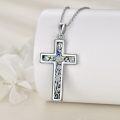 wholesale 925 Sterling Silver Floral Cross with Abalone Shell Inlay and Celtic Knot Design Infinity Heart Love Pendant Necklace for Women Girls  (Blue)-0-1