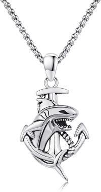 wholesale 925 Sterling Silver Shark Lighthouse Compass Anchor Pendant - Nautical Necklace-03 Shark Anchor