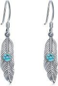 wholesale 925 Sterling Silver Turquoise & Moonstone Feather Drop Earrings-0-0