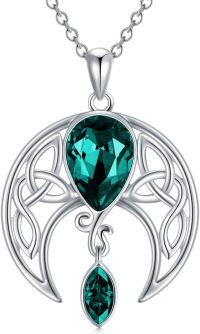 wholesale Sterling Silver Birthstone Crystal Celtic Moon Goddess Pendant-05_ Simulated Emerald