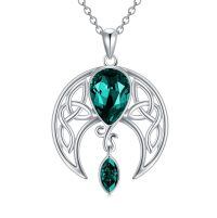 wholesale 925 Sterling Silver Blue Crystal Moon Pendant Necklace Wholesale With Celtic Knot Design-05_ Simulated Emerald
