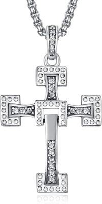 wholesale 925 Sterling Silver Cubic Zirconia Square Cross Pendant Necklaces for Women and Men Religious  Ideas-Speed and Passion Cross