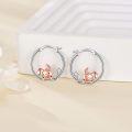 wholesale 925 Sterling Silver Rose Gold Plated Pig Charm Hoop Earrings with Cubic Zirconia Accents-0-2