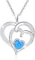 wholesale 925 Sterling Silver Blue Opal & Cubic Zirconia Double Heart Pendant Necklace for Women-0-0