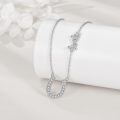 wholesale 925 Sterling Silver Horseshoe Luck Star Cubic Zirconia Platinum Plated Pendant Necklace-0-4