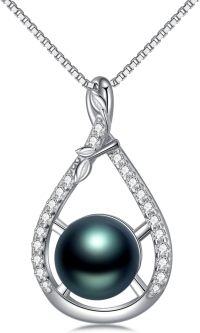wholesale 925 Sterling Silver & White Gold-Plated Teardrop Black Freshwater Pearl Pendant Necklace with Cubic Zirconia Accents-Black Pearl Pendant-2